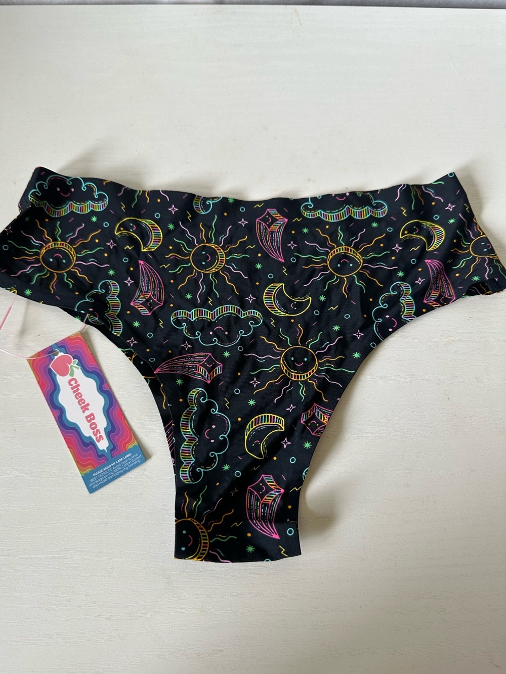 Cheek Boss Cheeky Brief Celestial Print Black NWT